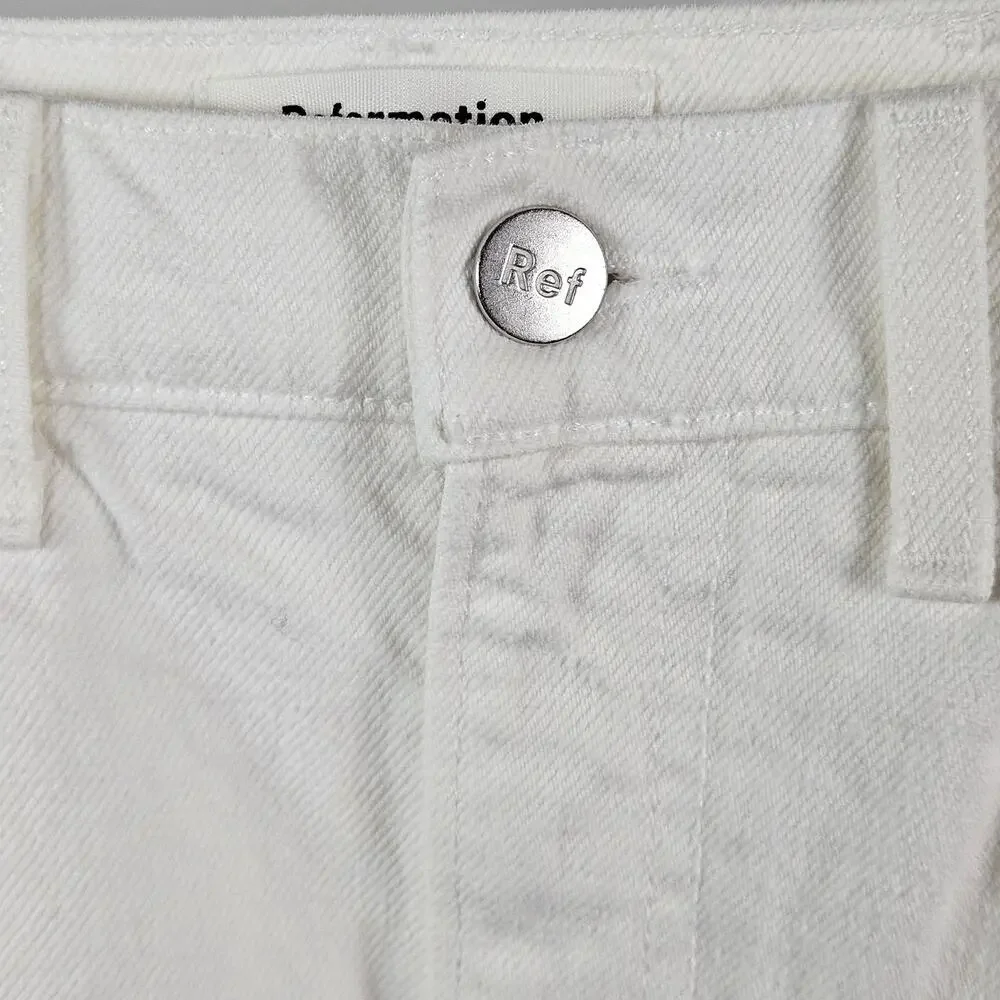Reformation Jeans Women's White Cut-off High Rise‎ Denim Jeans Shorts | 25